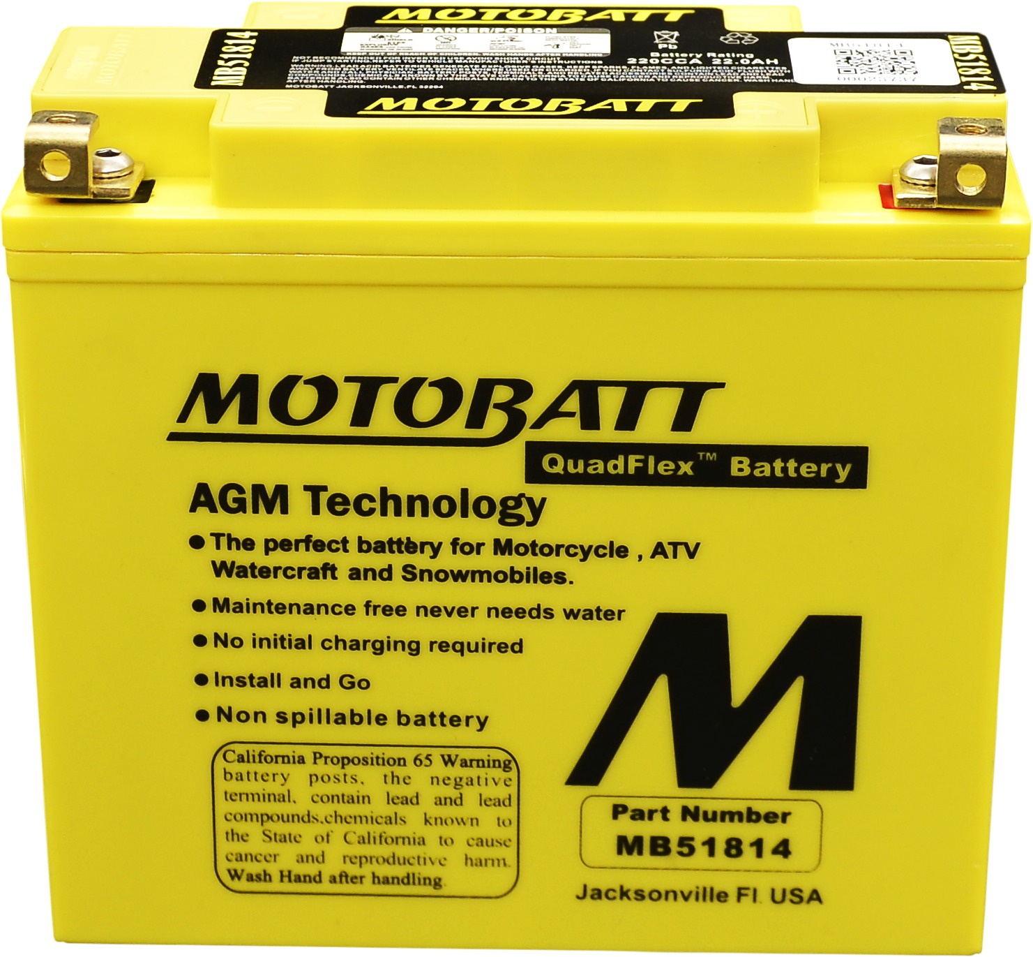 MotoBatt MB51814 Sealed Factory Activated AGM Battery - Sealed AGM battery with Quadflex terminals - Click Image to Close