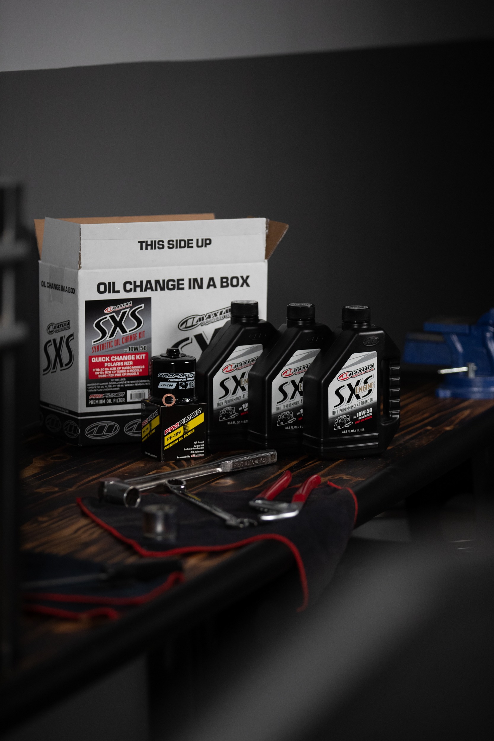 SXS Quick Oil Change Kit 10w-50 w/ Oil Filter For RZR PRO & Turbo - 3 QTS Oil, PF-199 Filter, & Drain Plug Washer - Click Image to Close