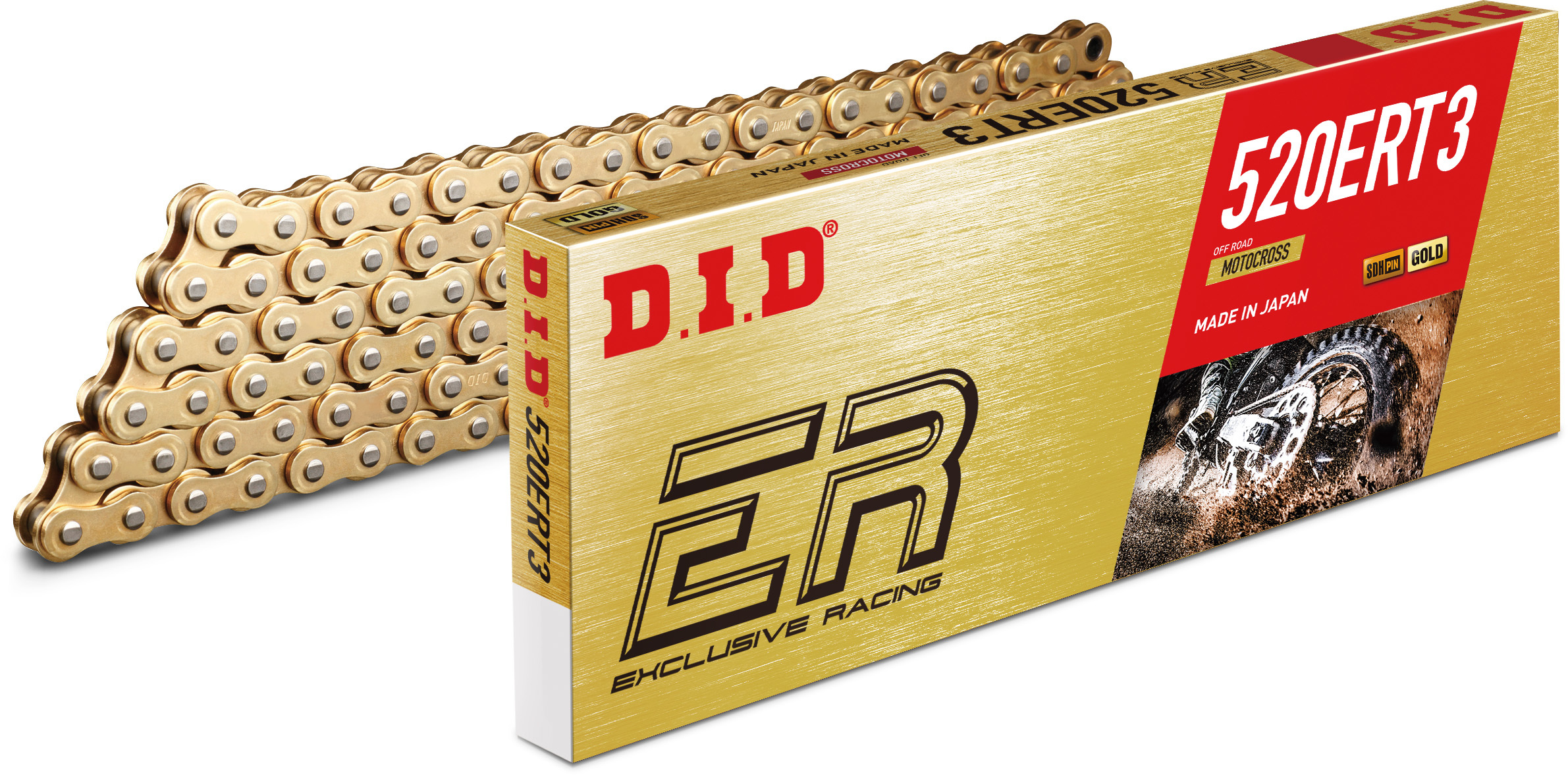 D.I.D 520ERT3 120 Link Gold Racing Chain - 120 link gold 520 ERT3 racing chain, universal fit - Click Image to Close