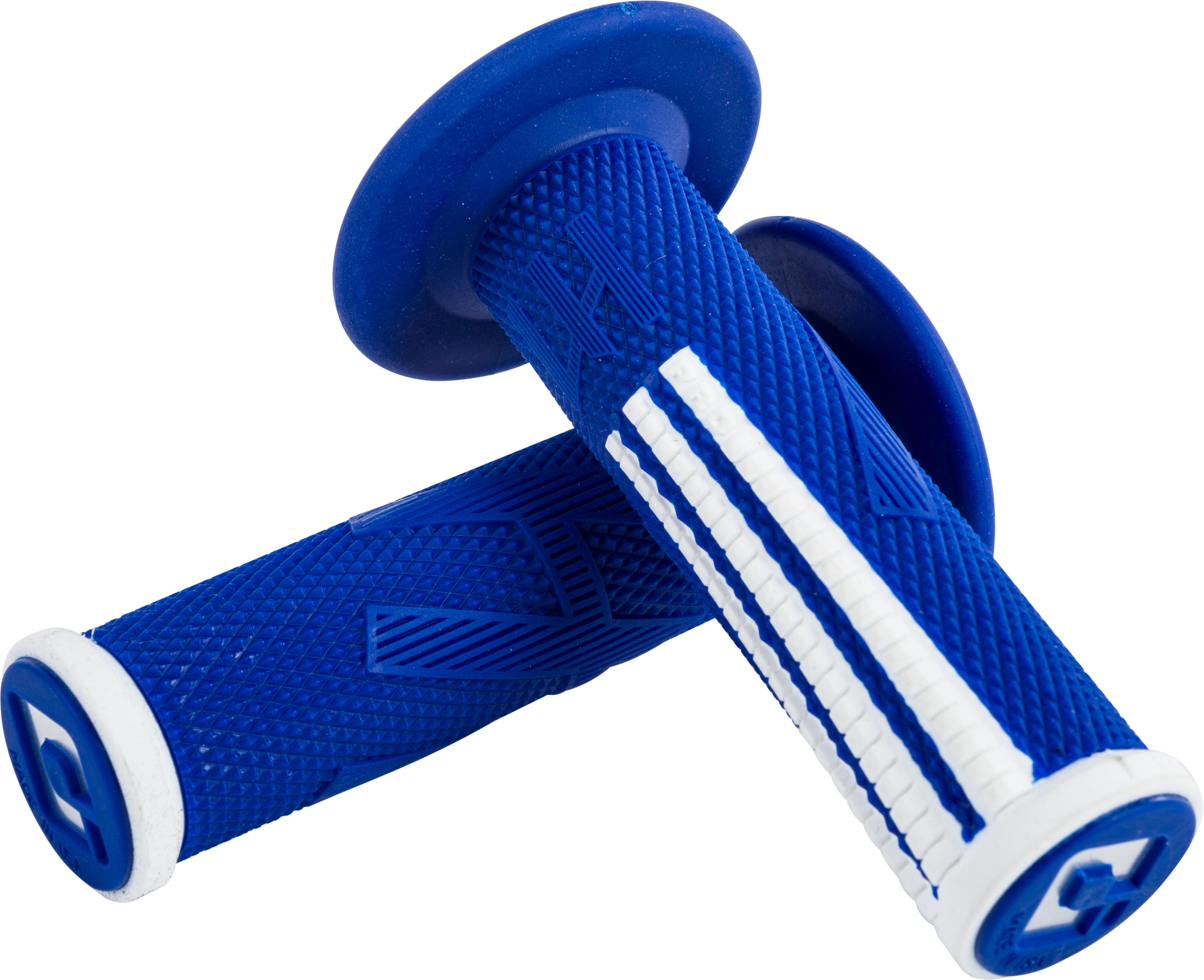 Emig2 Pro MX V2 Lock On MX Grips System - Diamond Knurled, Blue & White - Click Image to Close