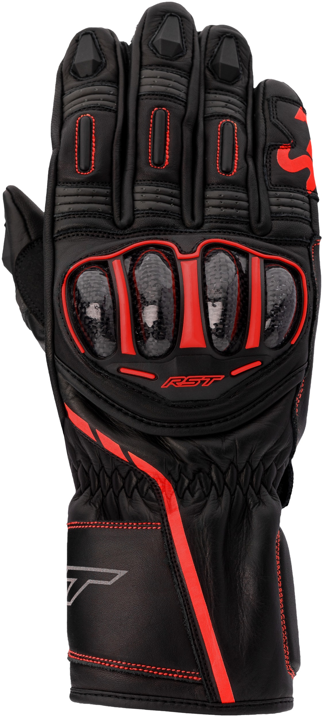RST S1 CE Glove Black/Grey/Red Medium - Leather sports glove with carbon knuckle, size Medium - Click Image to Close