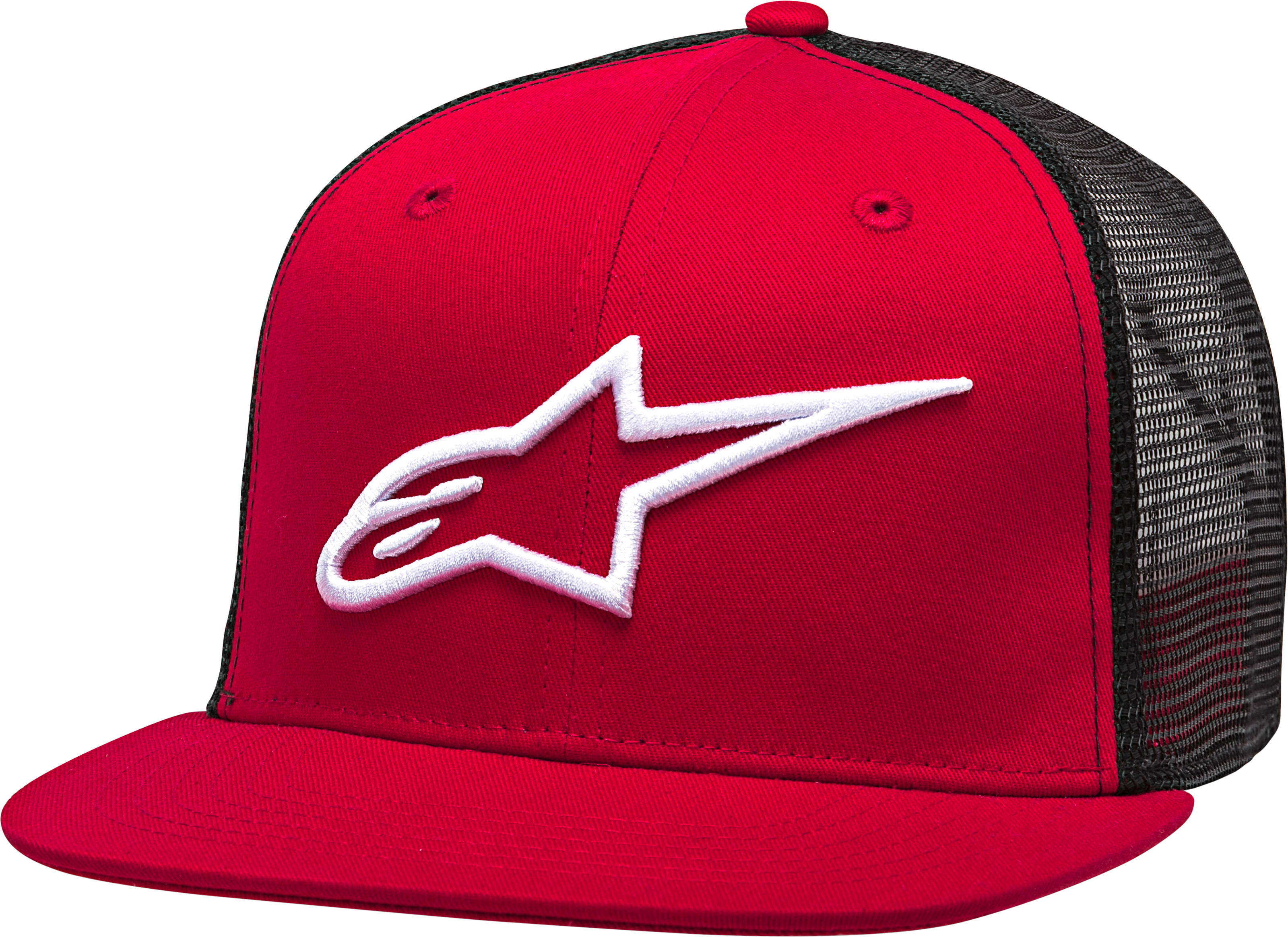 Alpinestars Corporate Trucker Hat Red/Black Flat Bill OS - Red/Black flat bill trucker hat, one size fits most - Click Image to Close