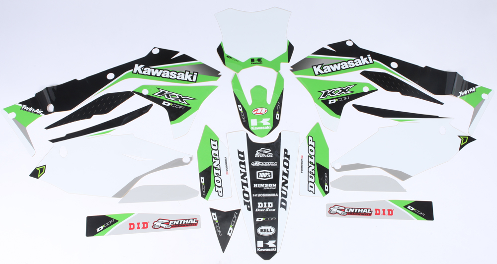 Kawasaki Raceline Graphics Complete Kit White Backgrounds - 16-18 KX450F - Click Image to Close