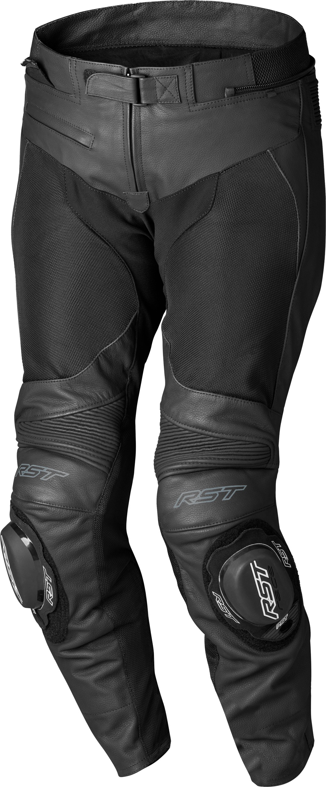 RST S1 Mesh CE Motorcycle Pants Black/Black Leather US 36 - Mesh/leather riding pants, CE AA, US 36, Black/Black - Click Image to Close