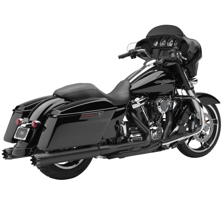 4" Dual Cut Neighbor Hater Black Slip On Exhaust - For 17-21 Harley Touring - Click Image to Close