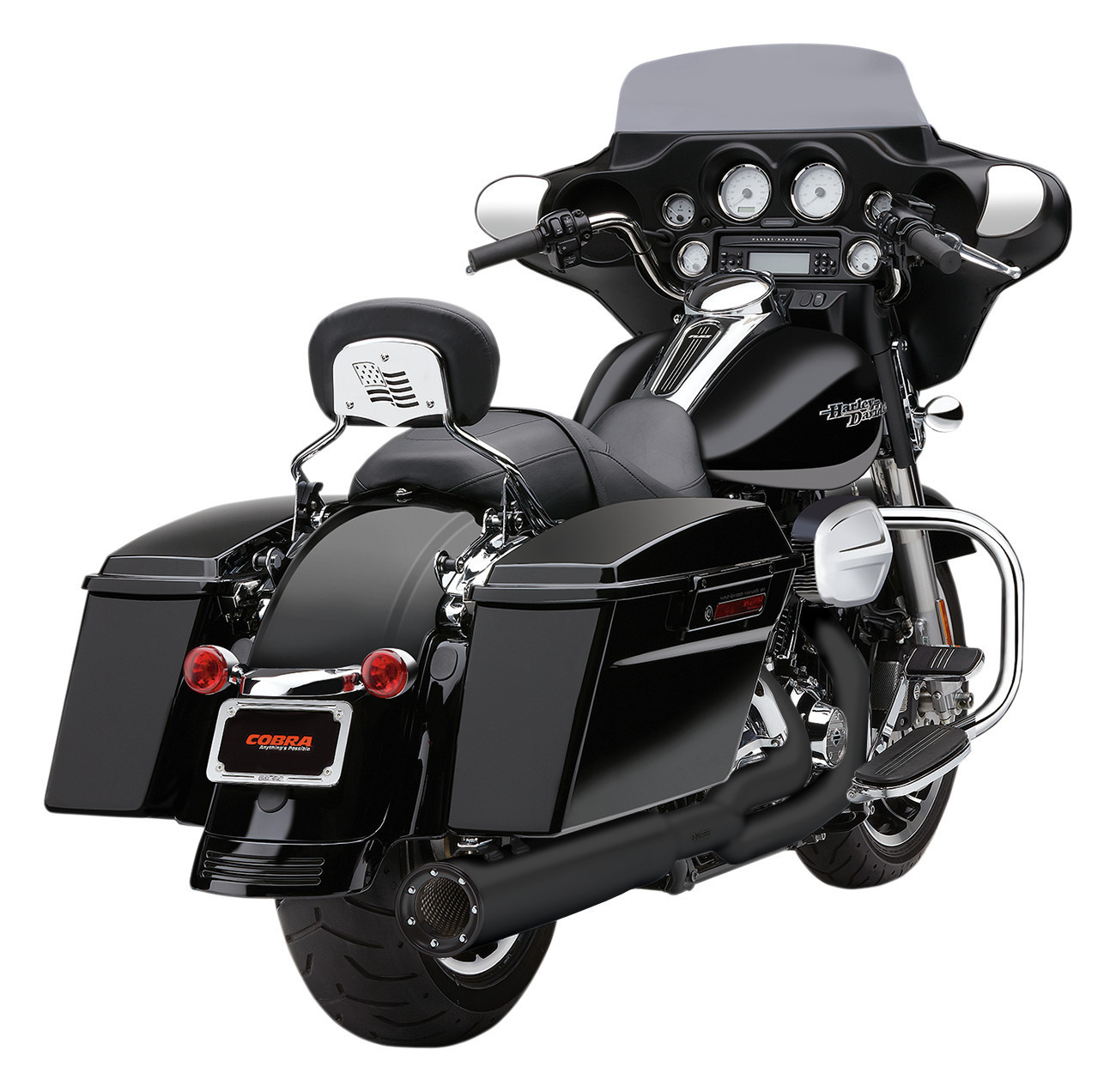 Cobra 2-into-1 Black Full Exhaust Fits 10-16 Harley FLH & FLT - Click Image to Close
