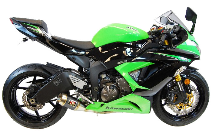 Black Center GP Slip On Exhaust - For 13-20 Kawasaki ZX6R - Click Image to Close
