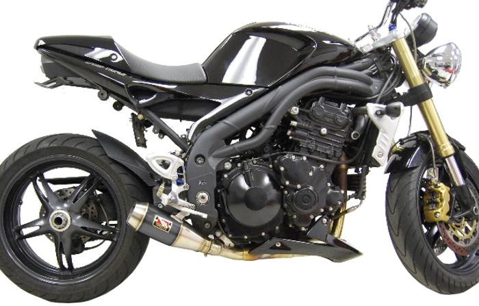 Black Center Slip On Exhaust - for 06-07 Triumph Speed Triple w/ Front O2 Sensor - Click Image to Close