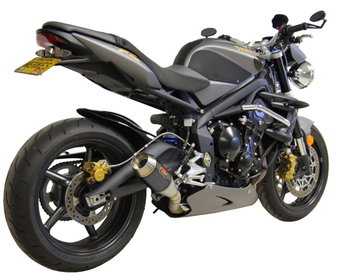 Black Center GP Slip On Exhaust - for 08-12 Triumph Street Triple - Click Image to Close