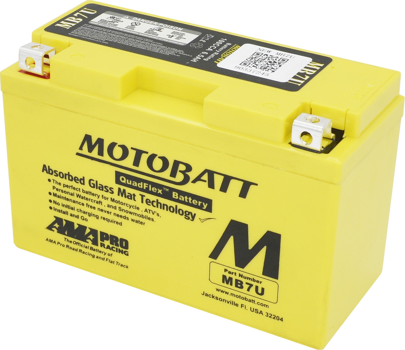 MotoBatt MB7U Quadflex AGM Battery Sealed Factory Activated - Sealed AGM battery with Quadflex terminals - Click Image to Close
