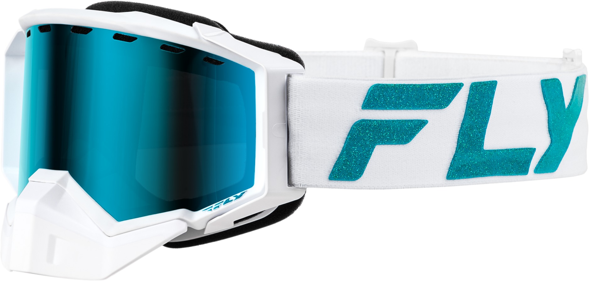 Fly Racing Zone Elite Snow Goggle White/Teal Sky Blue Polarized Lens - Snow goggle with Sky Blue/Smoke lens White/Teal - Click Image to Close