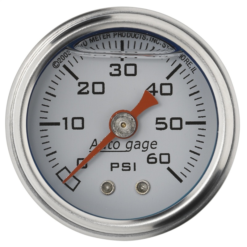 AutoGage 1.5in Liquid Filled Mechanical 0-60 PSI Pressure Gauge - White 1/8 NPT - Click Image to Close