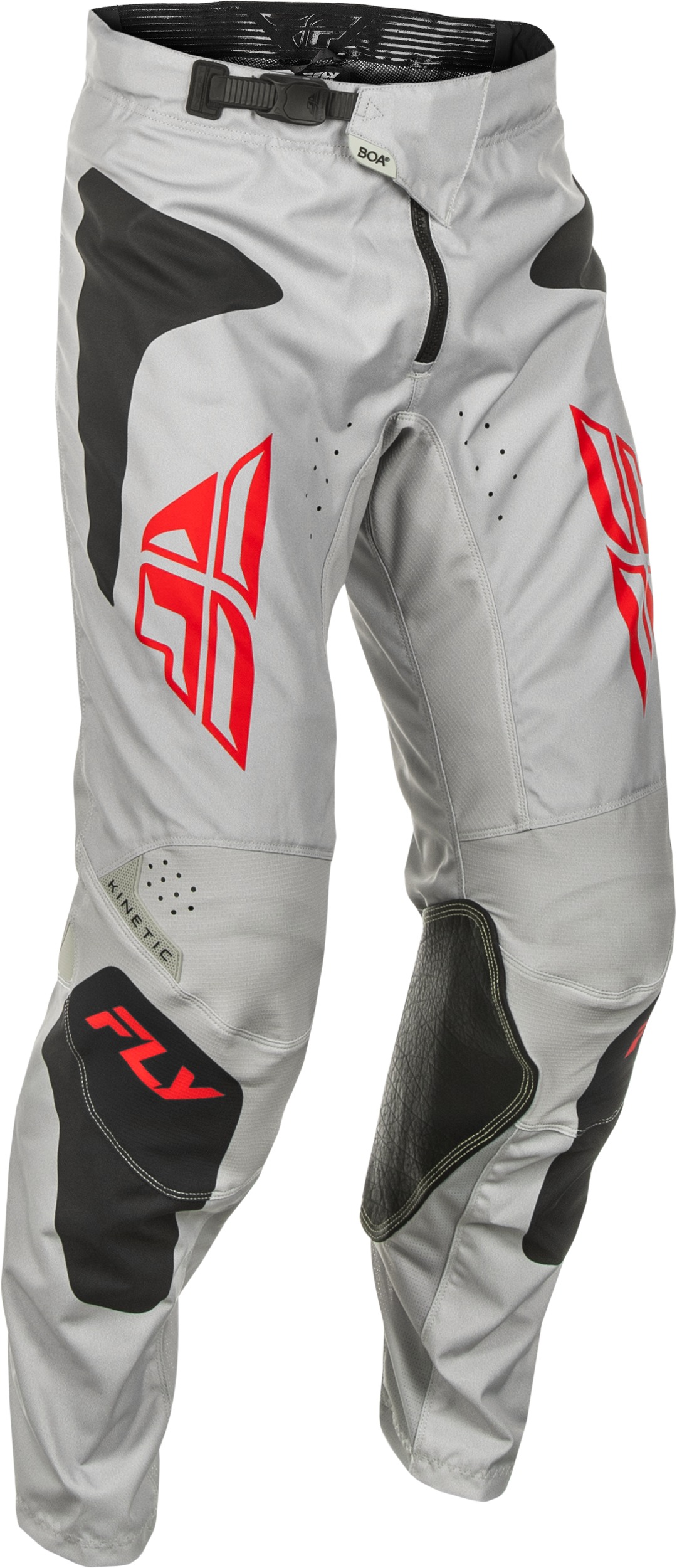 Fly Racing Kinetic Sym Pants Light Grey/Red/Black Size 32 - Offroad riding pants in size 32, light grey/red/black - Click Image to Close