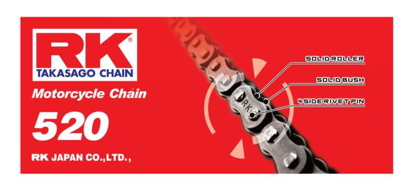 RK Chain RKC Non Sealed 520-114 Link Motorcycle Chain Natural - Non-sealed 520 x 114 chain, natural finish - Click Image to Close