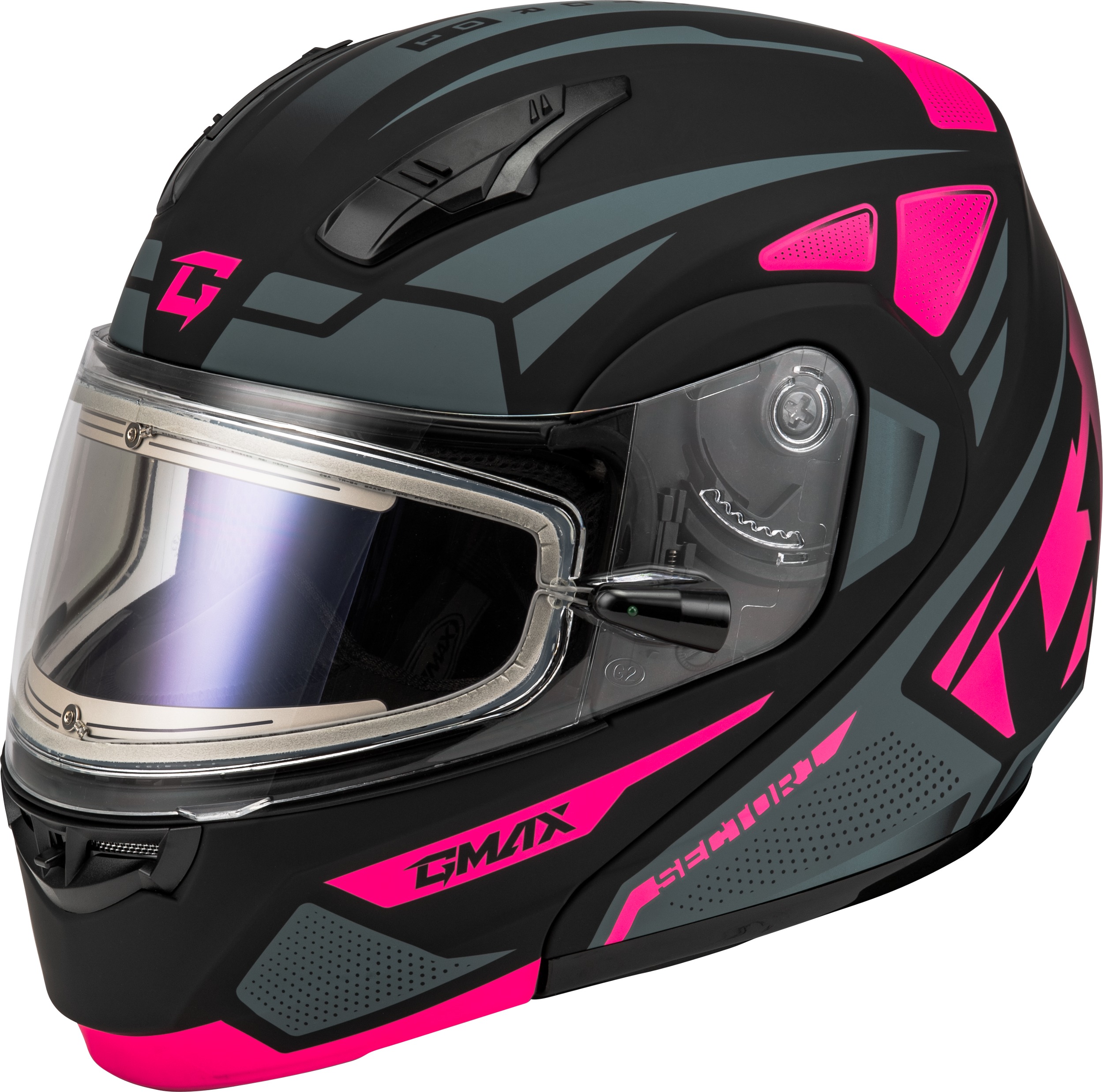 GMAX MD-04S Sector Snow Helmet w/ Elec Shield Matte Black/Pink XL - Click Image to Close