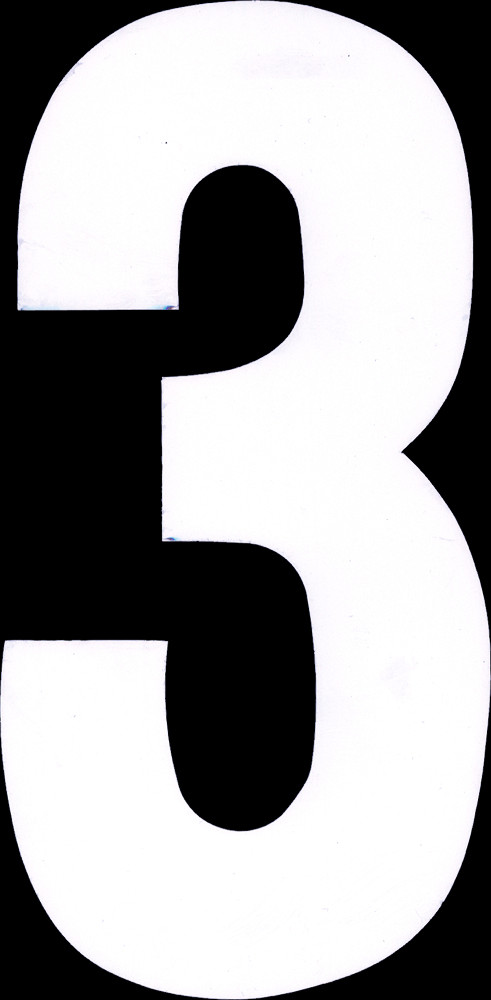 #3 4" Tall White "Extreme" Stick-On Race Numbers - 3 Pack - Click Image to Close