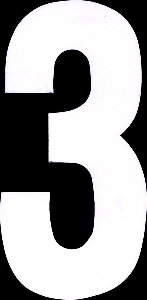 #3 7" Tall White "Extreme" Stick-On Race Numbers - 3 Pack - Click Image to Close