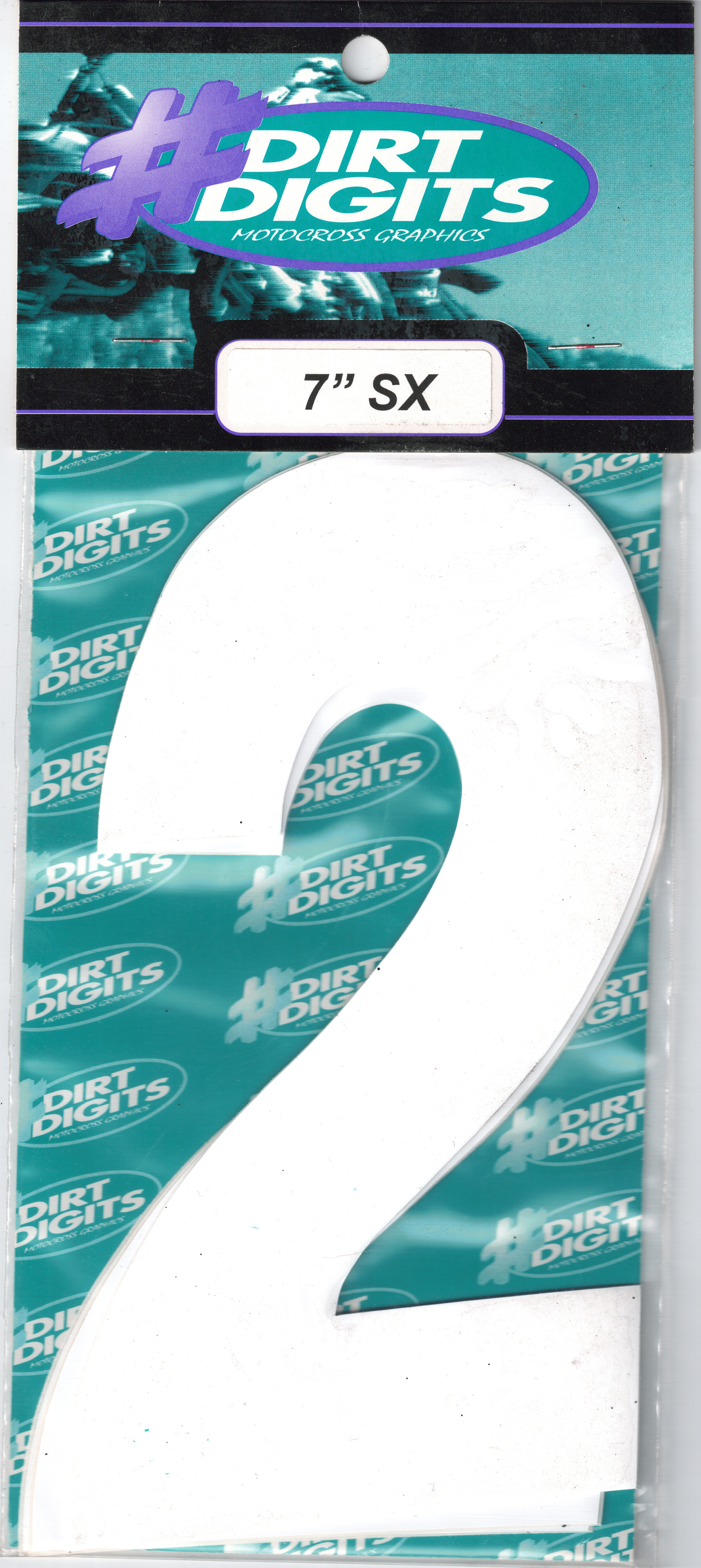 #2 7" Tall White "SX" Stick-On Race Numbers - 3 Pack - Click Image to Close