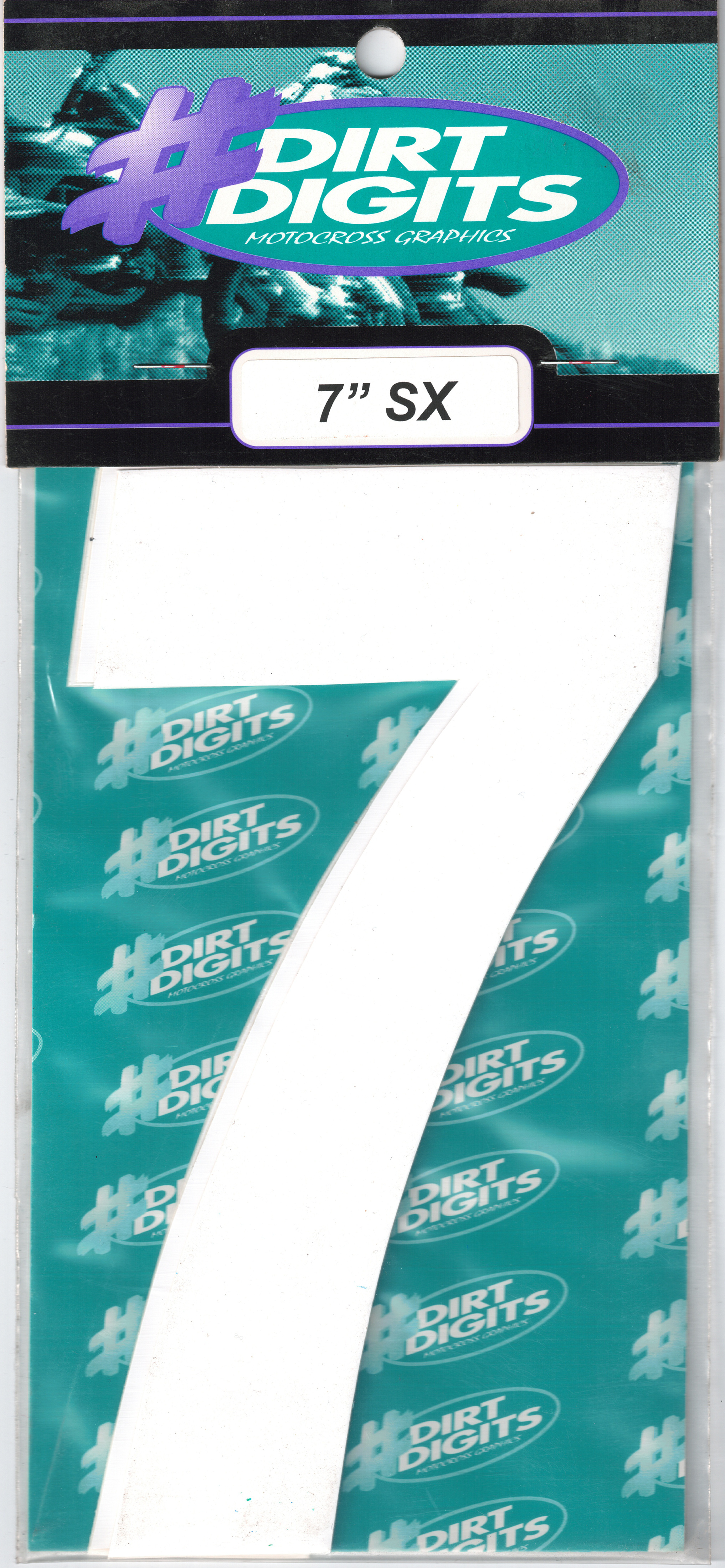 #7 7" Tall White "SX" Stick-On Race Numbers - 3 Pack - Click Image to Close