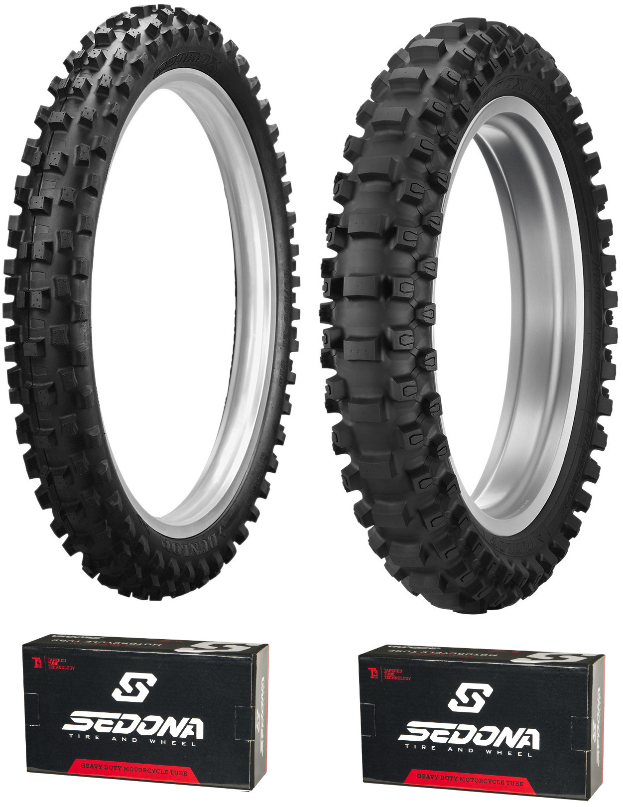 MX3S 80/100-21 & MX33 120/80-19 Tire Kit - w/ HD Sedona Tubes - Click Image to Close