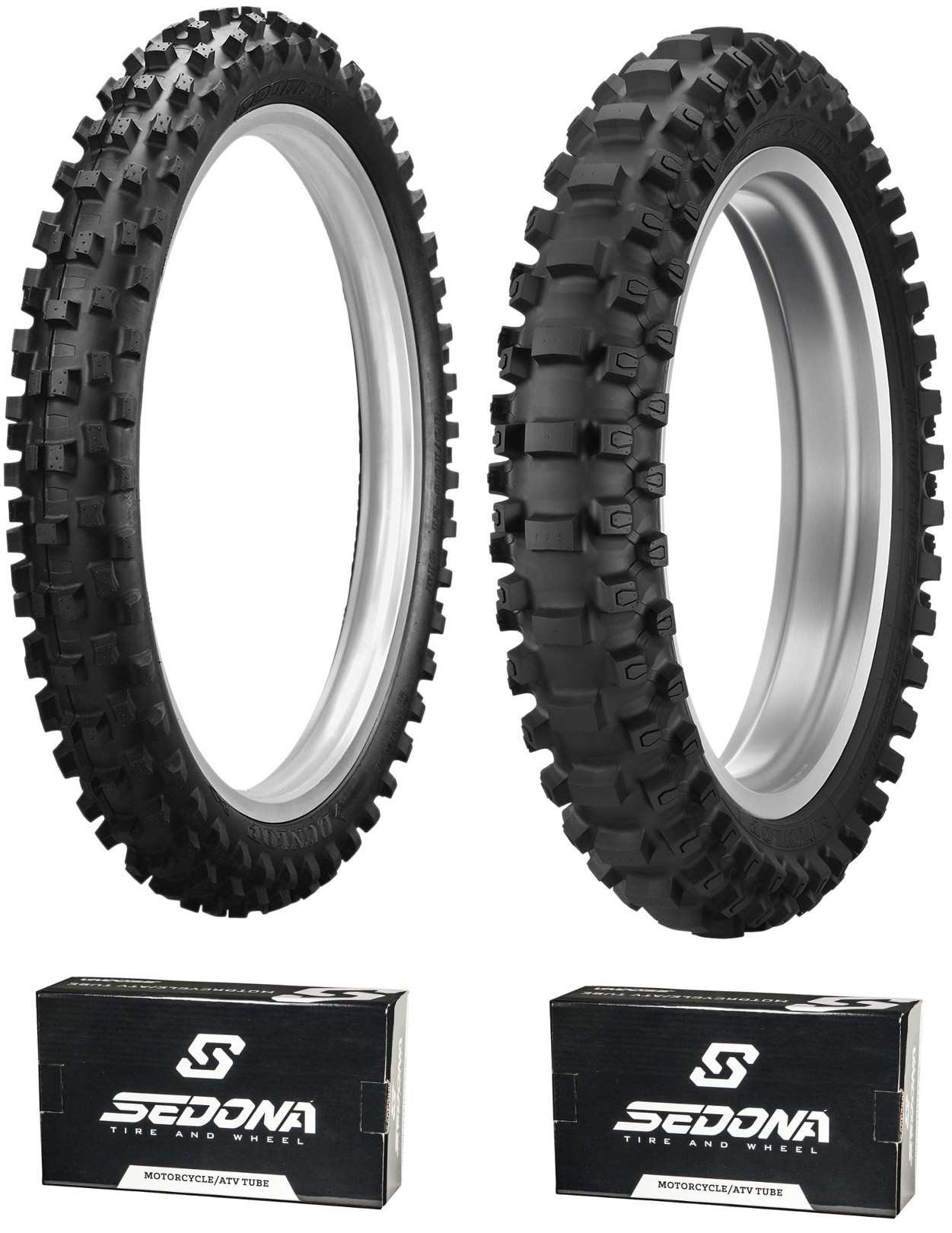 MX3S 80/100-21 & MX33 110/90-19 Tire Kit - w/ Sedona Tubes - Click Image to Close