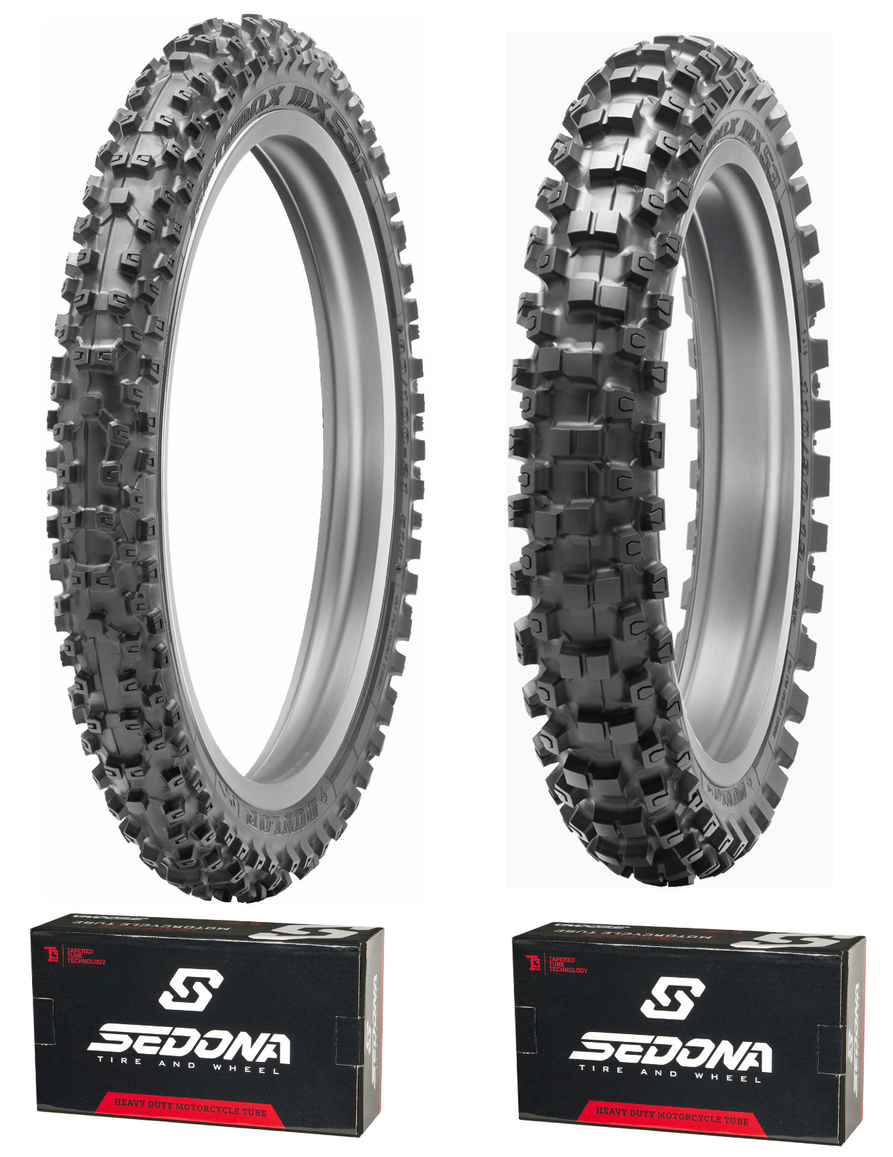 MX53 80/100-21 & 100/100-18 Tire Kit - w/ HD Sedona Tubes - Click Image to Close