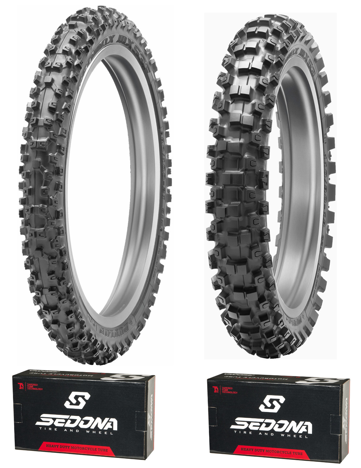 MX53 80/100-21 & 120/80-19 Tire Kit - w/ HD Sedona Tubes - Click Image to Close