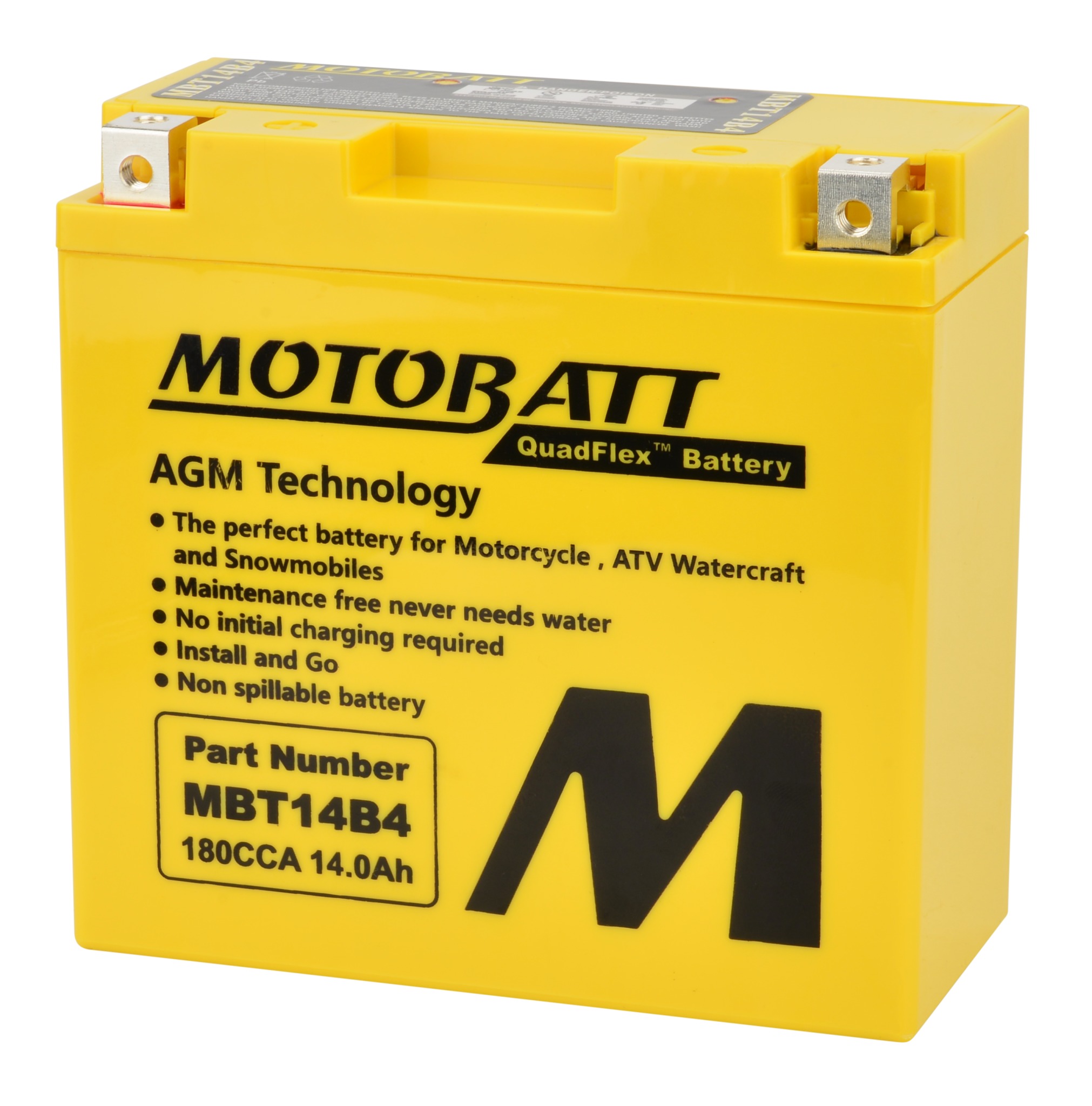 MotoBatt MBT14B4 Quadflex AGM Battery Sealed Factory Activated - Quadflex AGM battery, maintenance-free, universal fit - Click Image to Close