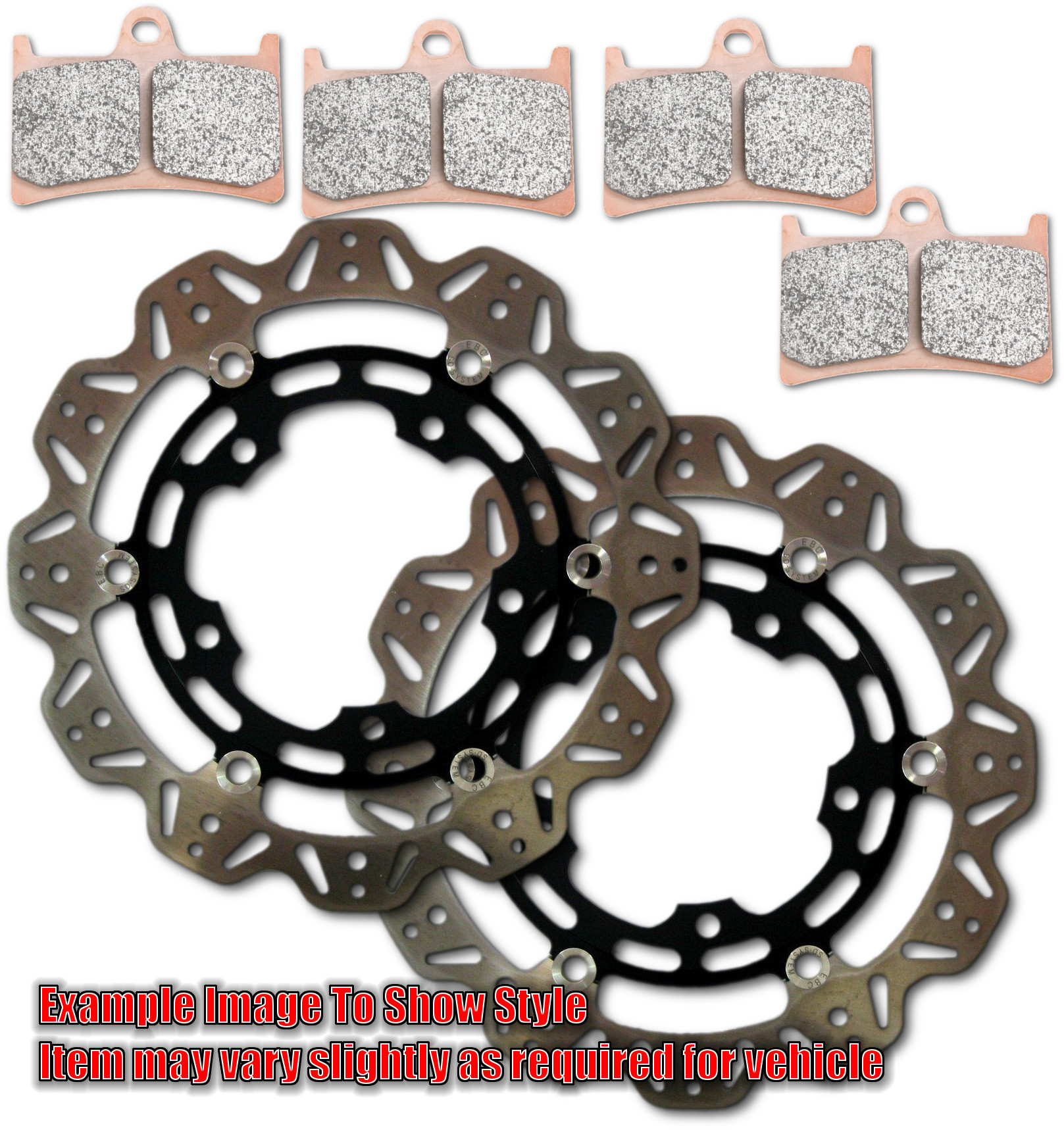 Black VEE Brake Rotors w/ Extreme Pro Pads for Front R6 & FZ8 - Click Image to Close