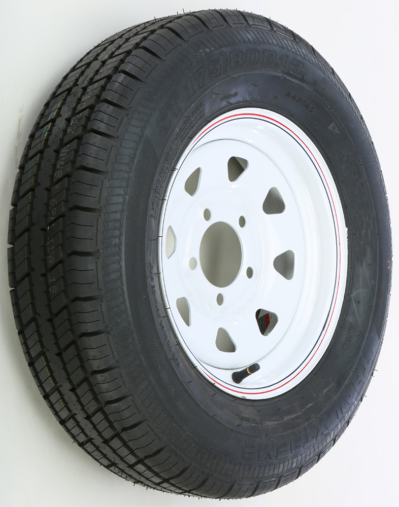 AWC Trailer Tire and 8 Spoke Steel Wheel Assembly White - Radial trailer tire and steel wheel, white finish - Click Image to Close