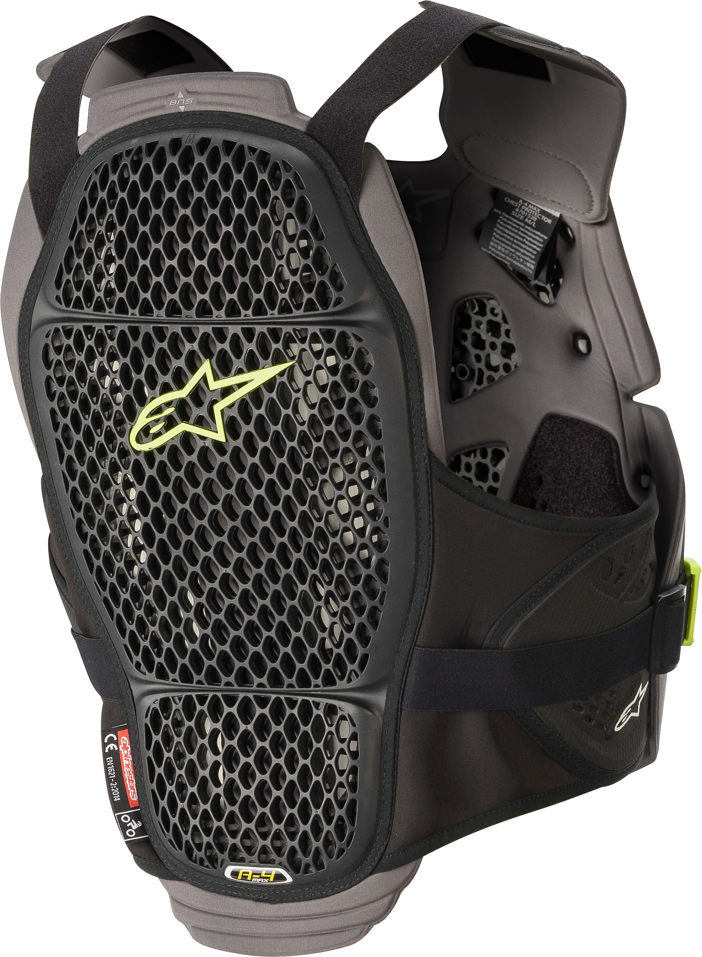 A-4 Max Chest Protector - Black/Anth/Fluo Yellow - Medium/Large - Click Image to Close