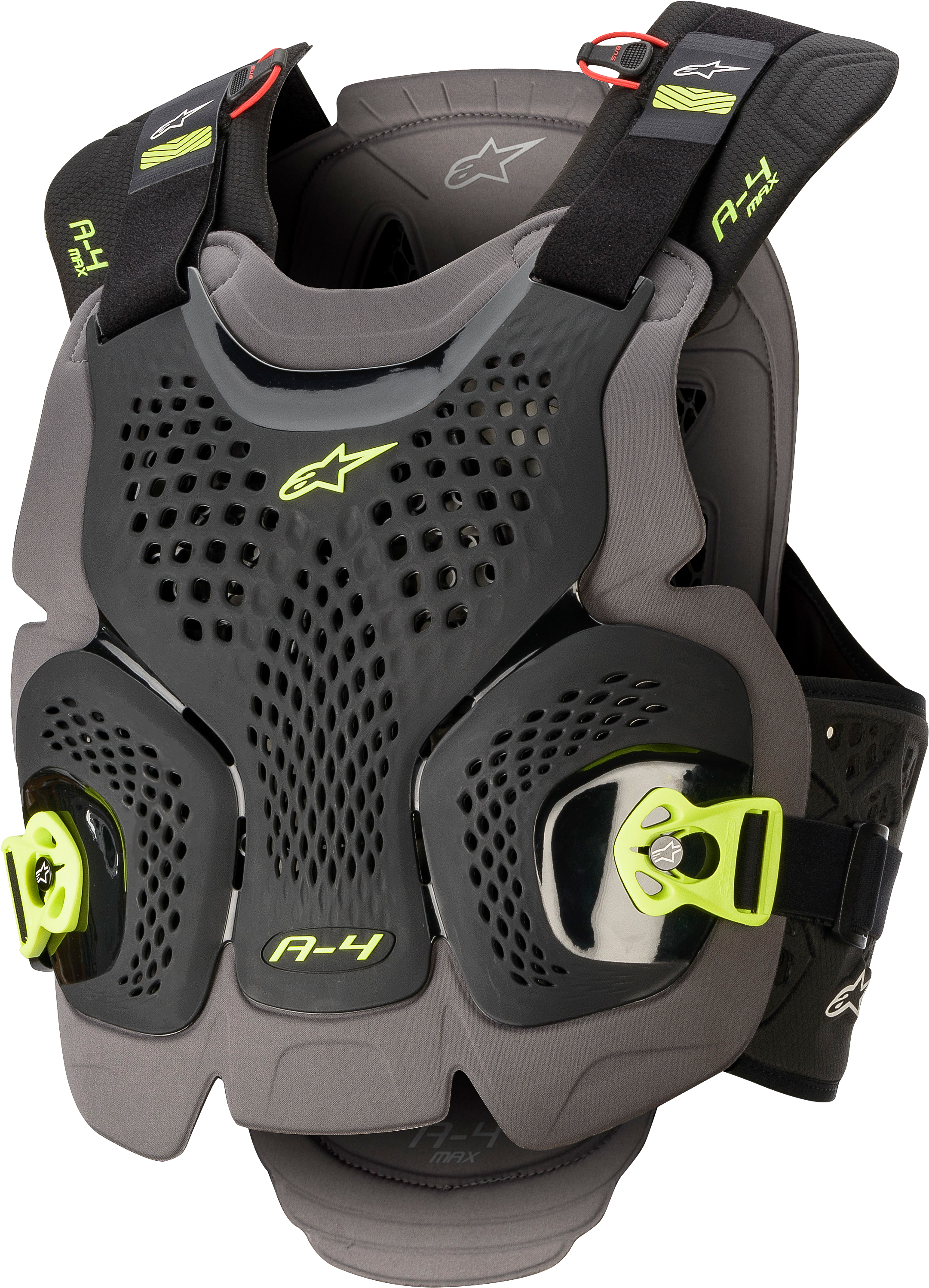 A-4 Max Chest Protector - Black/Anth/Fluo Yellow - Medium/Large - Click Image to Close