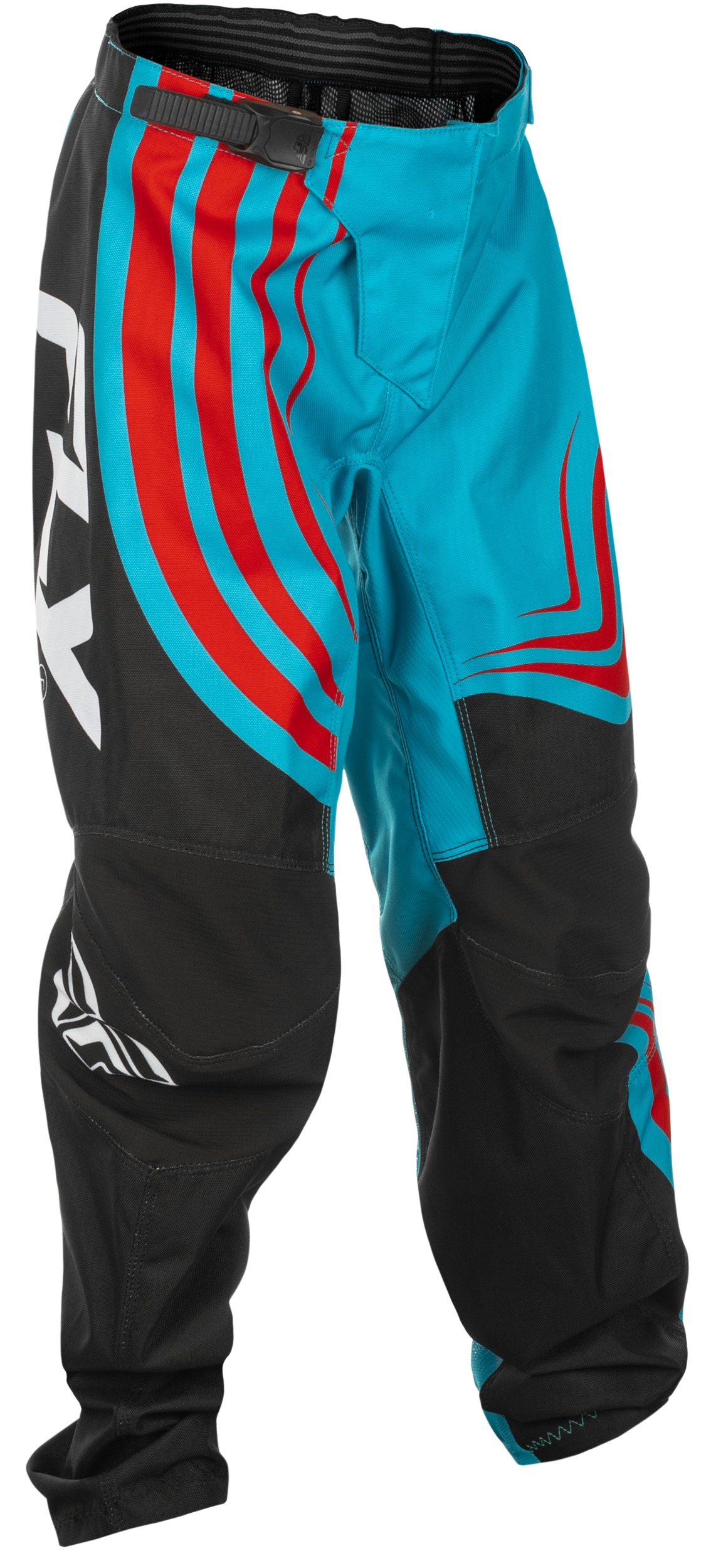 Fly Racing Youth F-16 Pants Cyan/Black/Red Size 26 - Youth MX pants in Cyan/Black/Red, Size 26 - Click Image to Close