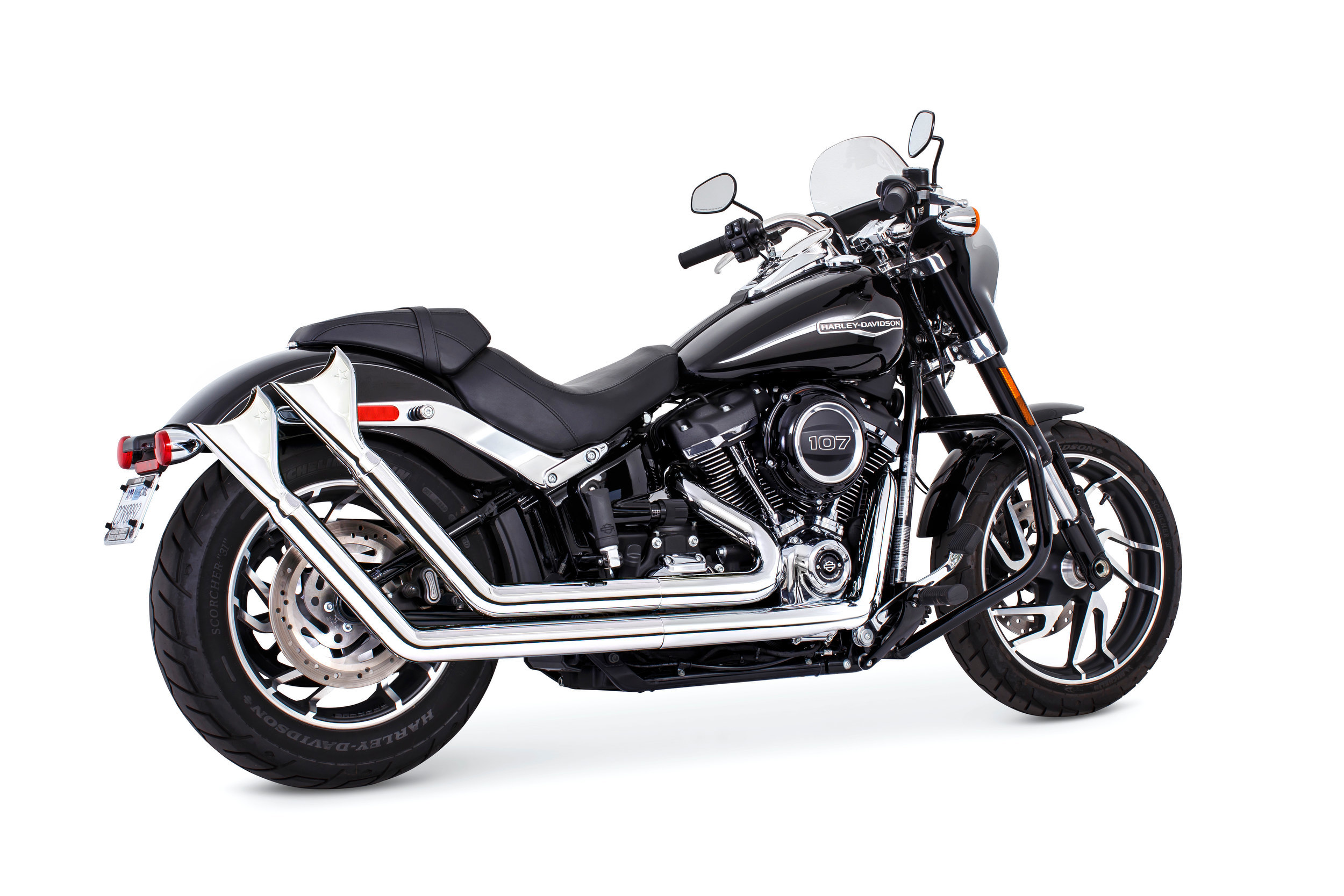Chrome Up Sweeps Full Exhaust w/Fishtail Endcaps - For 18-21 HD Softail - Click Image to Close