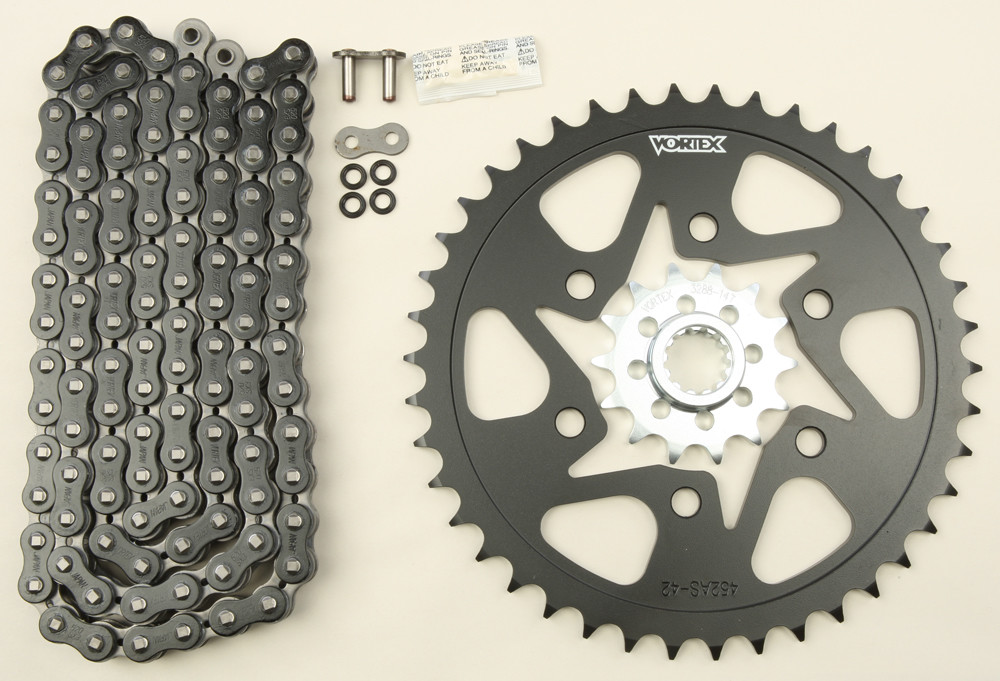 V3 Chain & Sprocket Kit Black SX Chain 520 14/42 Black Steel - For 98-08 Kawasaki ZX6R/RR & ZZR600 - Click Image to Close