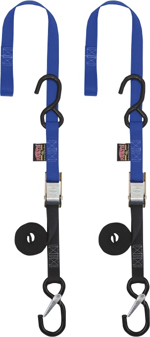 1"x6' Soft-Tye Tie Down w/Secure Hook - Pair, Blue - Click Image to Close
