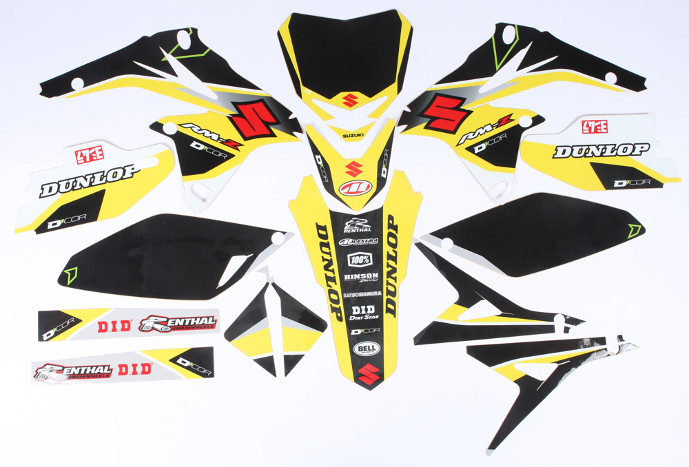 Suzuki Raceline Graphics Complete Kit Black Backgrounds - 10-17 RMZ250 - Click Image to Close
