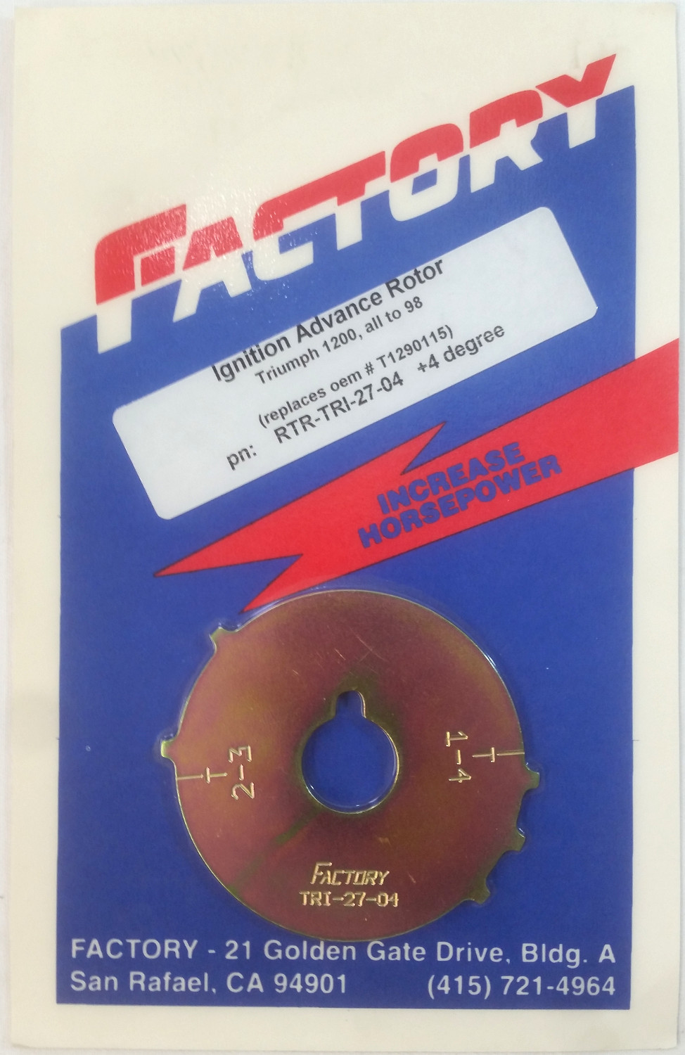 +4 Degree Ignition Advance Rotor - Replaces Triumph # T1290115 on 1200 Models Through 1998 - Click Image to Close