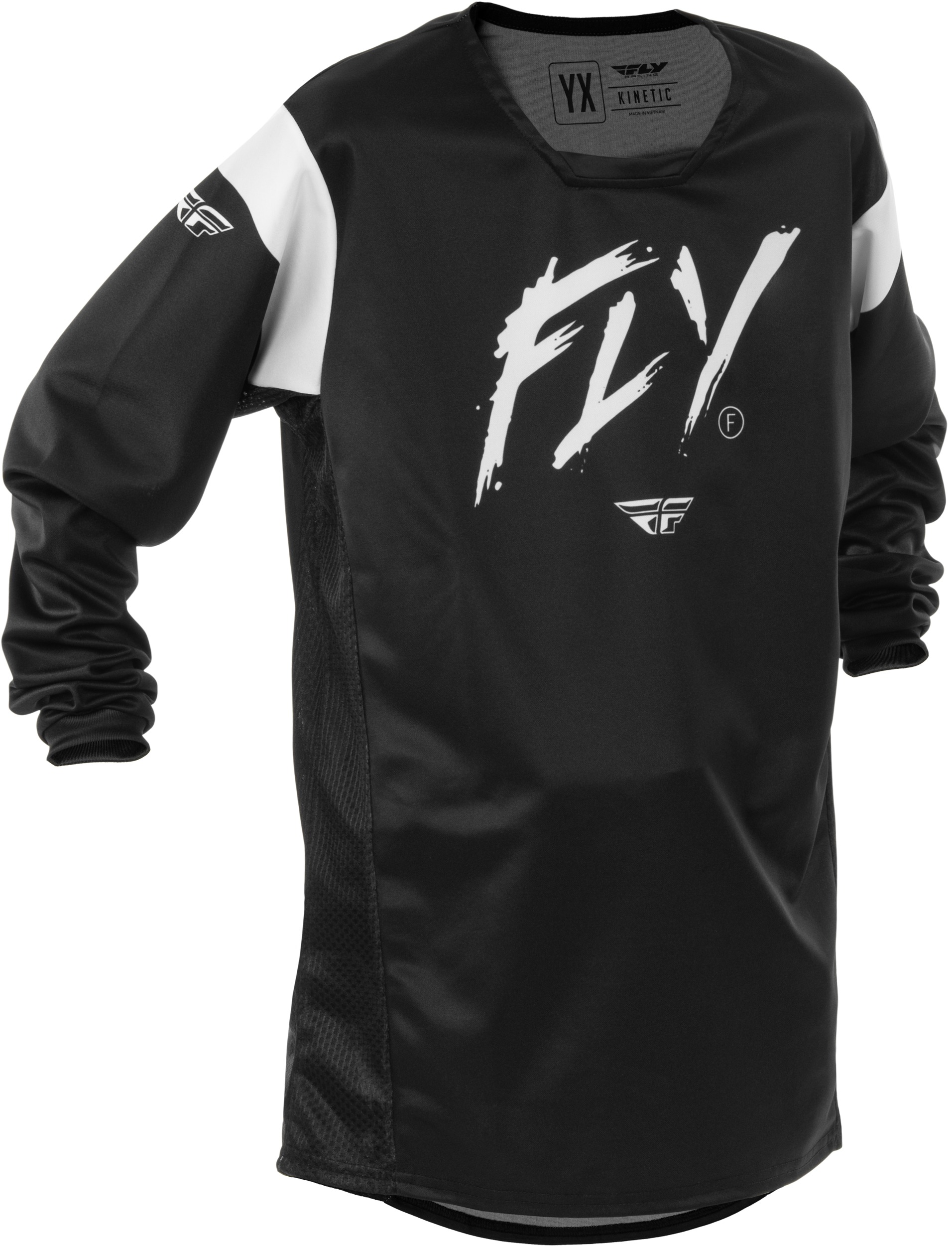 Fly Racing Youth Kinetic Stoke Jersey Black/White YXL - Youth X-Large offroad jersey in black/white - Click Image to Close