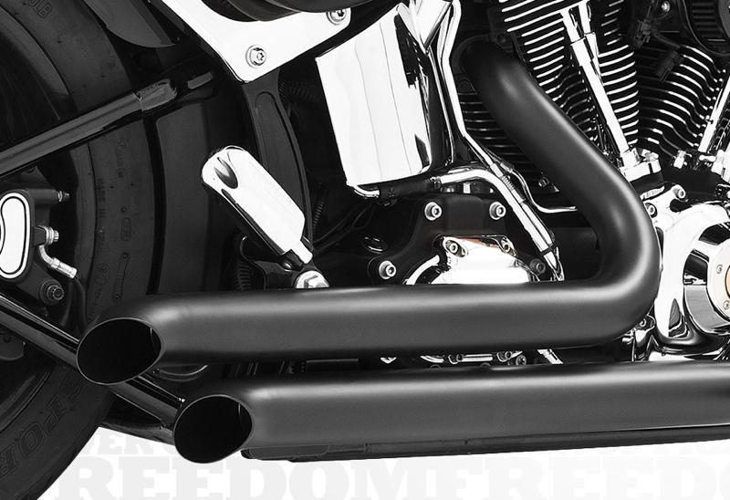 Declaration Turn Out Black Full Exhaust - For 86-16 Harley Davidson FLS FXS - Click Image to Close