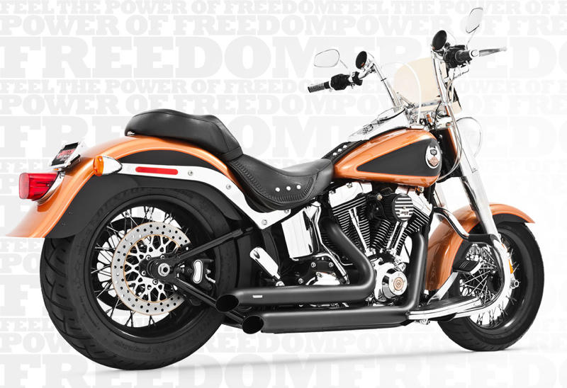 Declaration Turn Out Black Full Exhaust - For 86-16 Harley Davidson FLS FXS - Click Image to Close