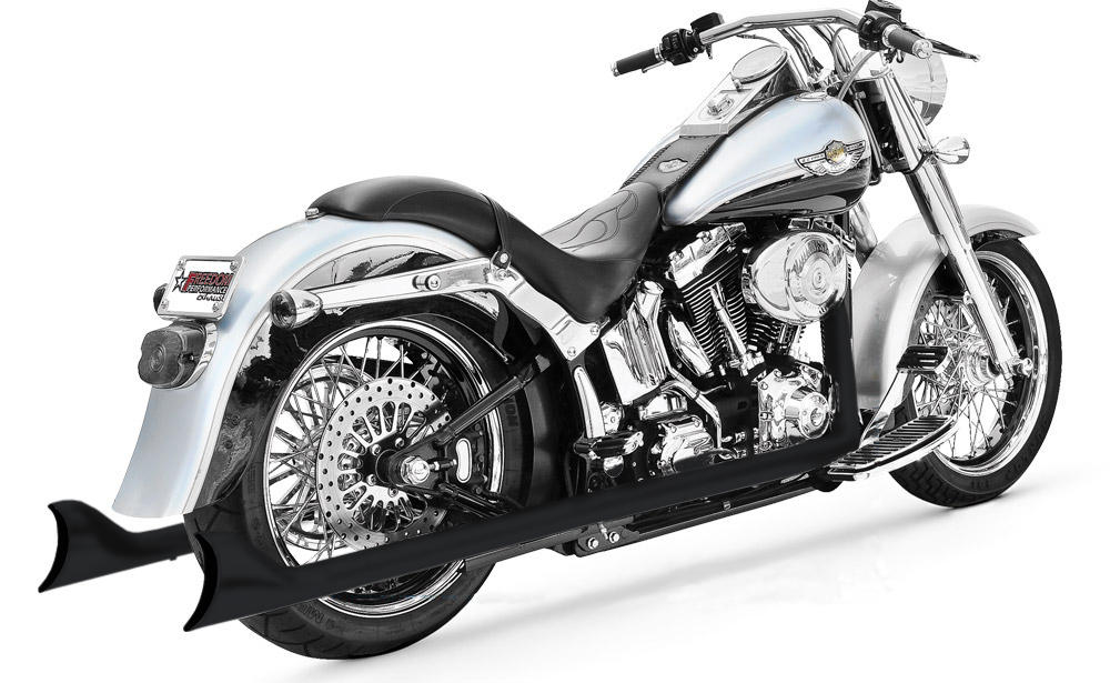 32" Sharktail Black Full Exhaust - For 97-06 Harley Davidson FLS FXS - Click Image to Close