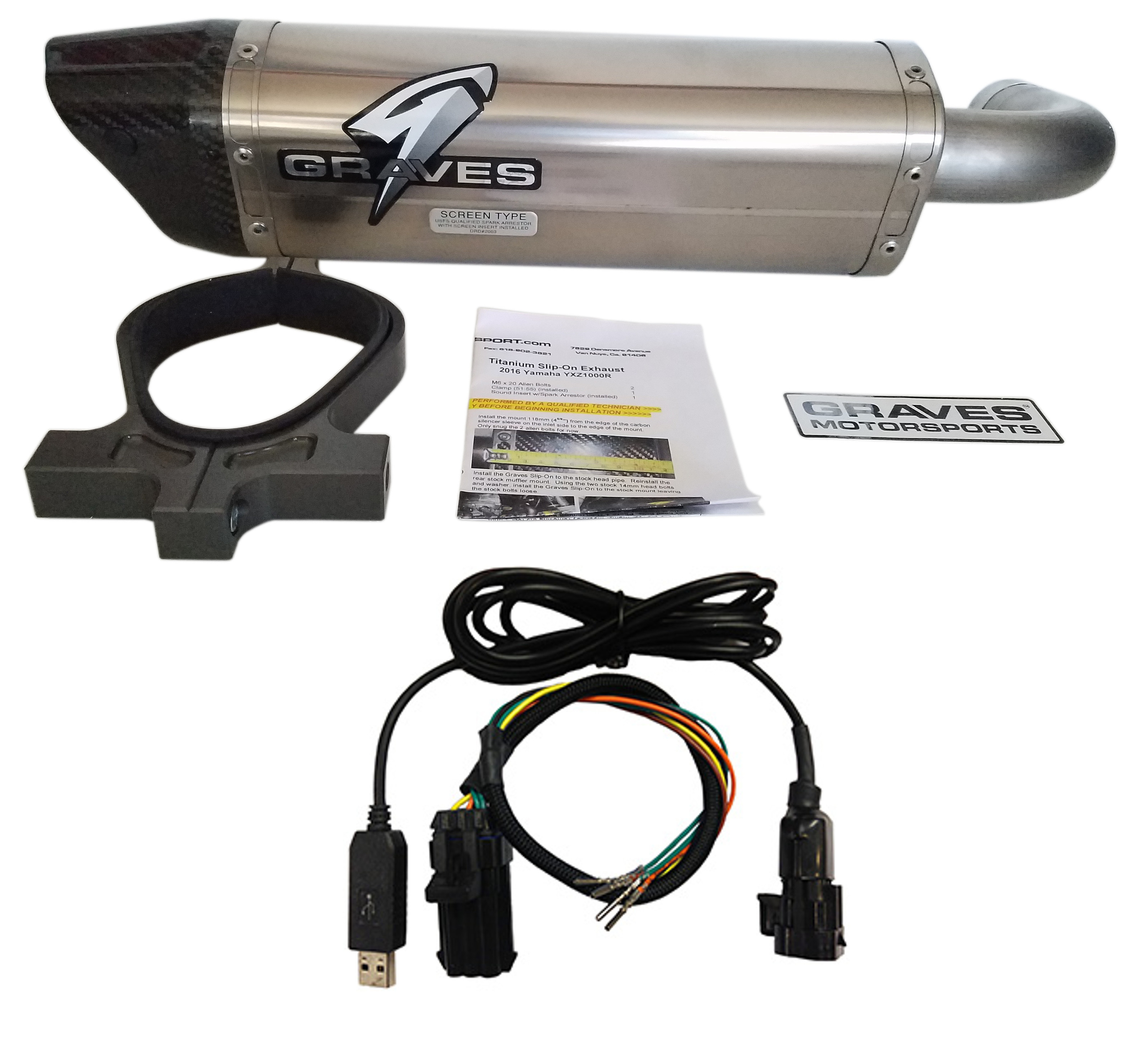 Titanium Slip On Exhaust + Flash Tune Kit - For Yamaha YXZ1000R - Click Image to Close