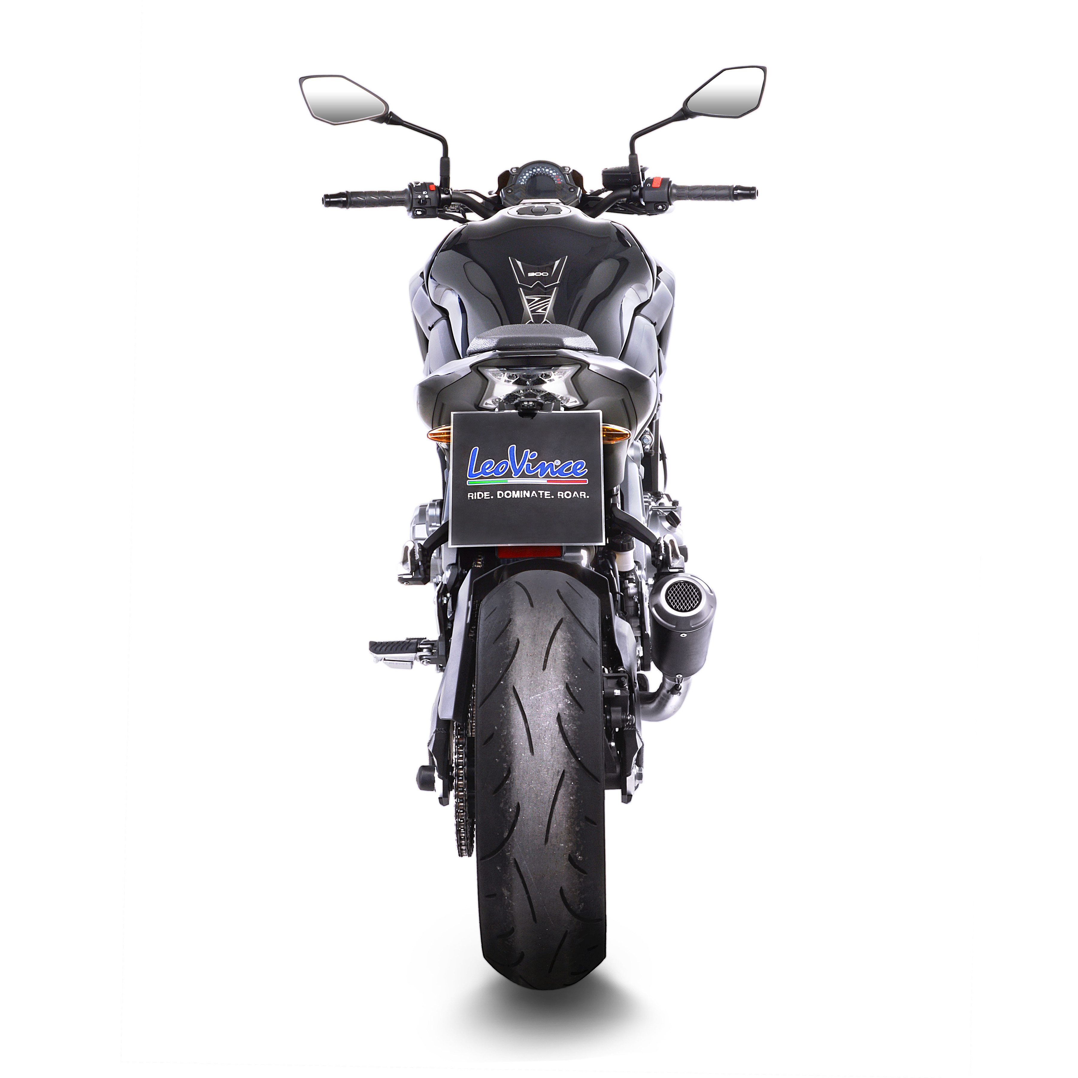 LV-10 Black Stainless Steel Slip On Exhaust w/ Carbon Fiber Trim - For 17-21 Kawasaki Z900 - Click Image to Close