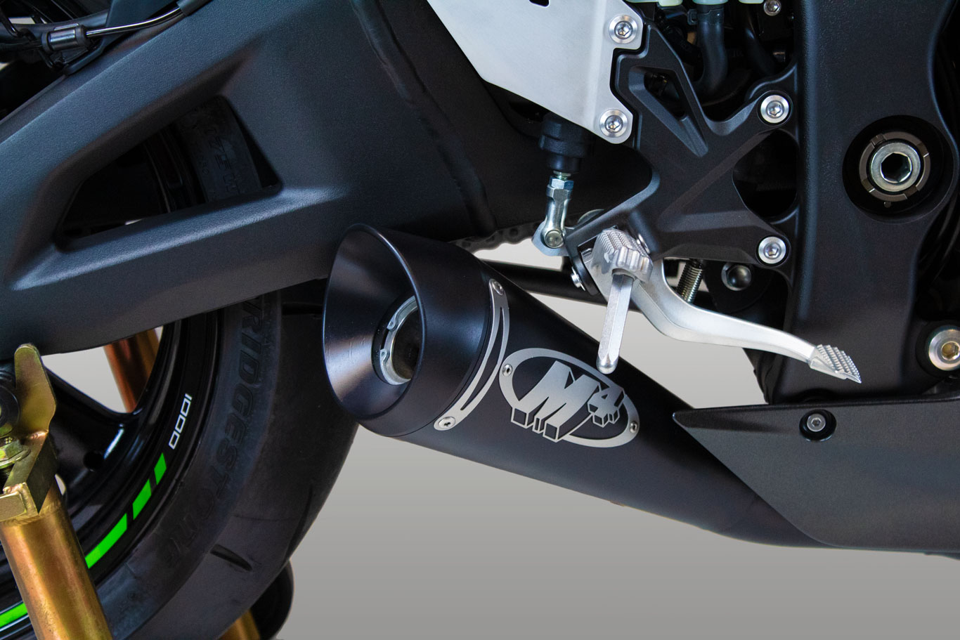 GP19 Black Slip On Exhaust w/Link Pipe - For 21-25 Kawasaki ZX10R - Click Image to Close