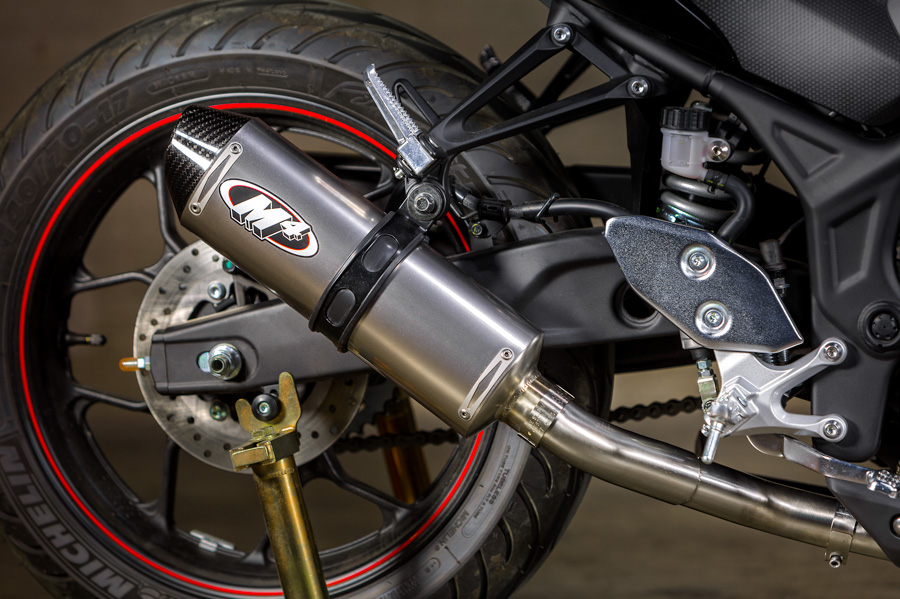 Full Exhaust W/ Titanium Muffler & Stainless Tubing - For 15-23 Yamaha R3 & MT03 - Click Image to Close
