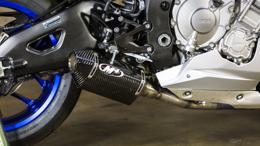 Street Slayer 3/4 Slip On Exhaust w/ MC36 Carbon Fiber Muffler - For 15-23 Yamaha YZF R1 - Click Image to Close