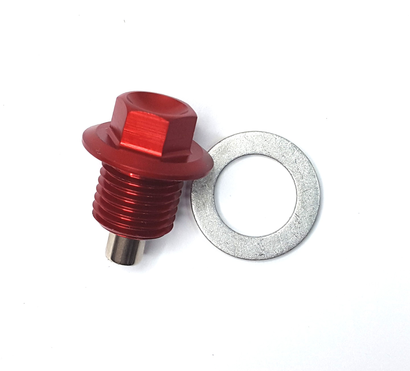 Red Magnetic Drain Plug w/ Washer - M14x1.5 x 35mm Long - Click Image to Close