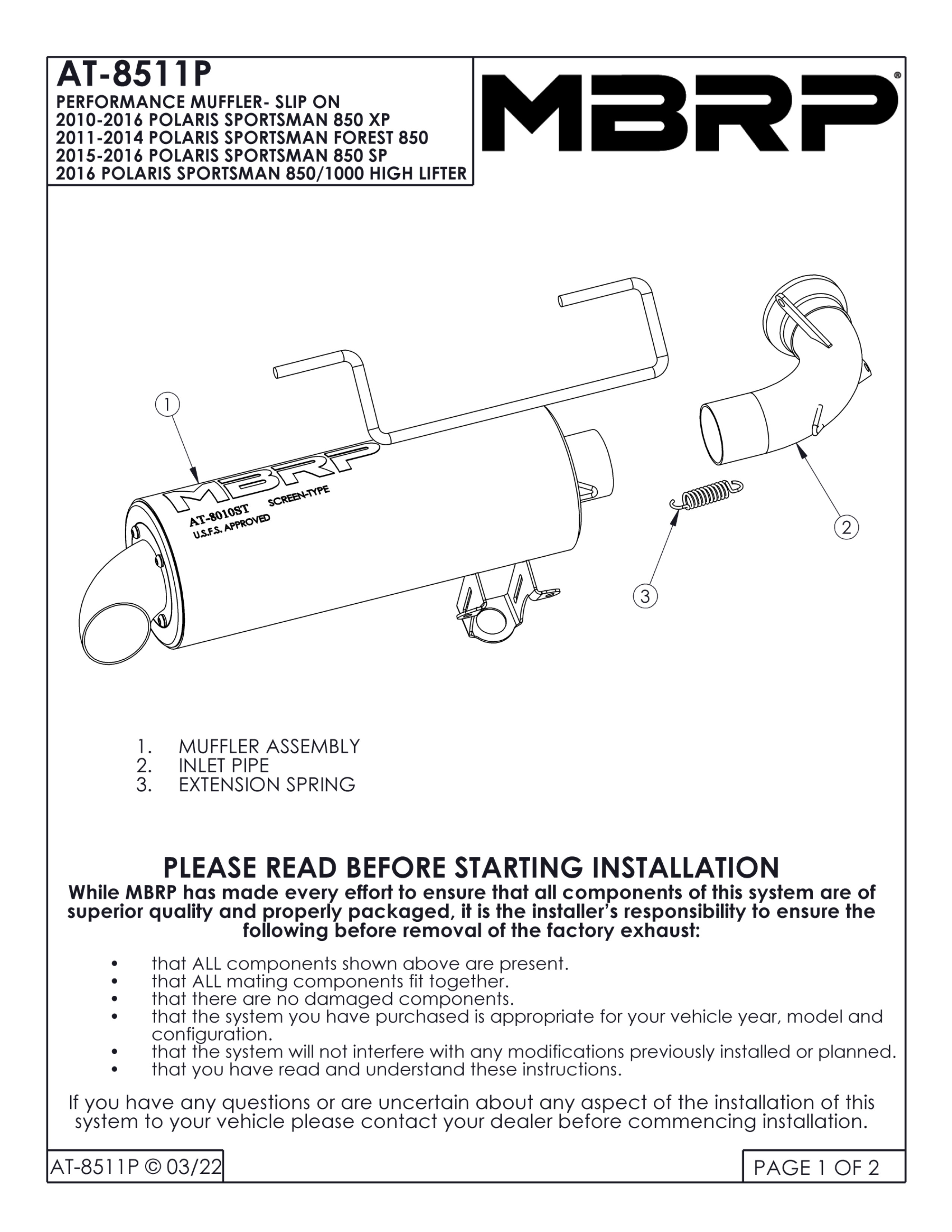 Performance Slip On Exhaust - For 09-16 Polaris Sportsman 850 - Click Image to Close