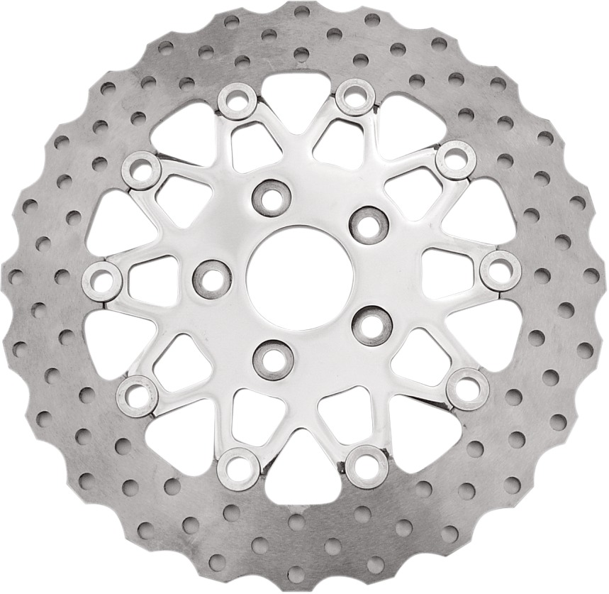 10 Button Contour Floating Rear Brake Rotor - Polished Center - Click Image to Close